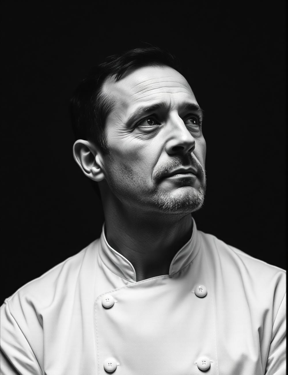 Portrait en noir et blanc du chef Émile Renaudin